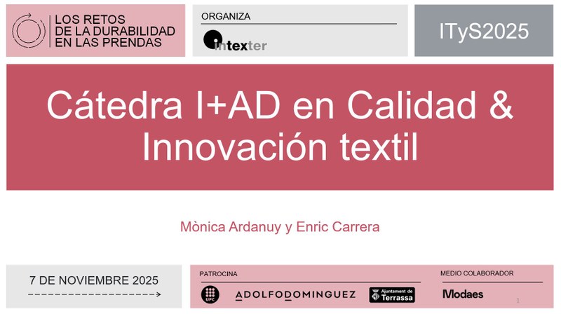 La Càtedra I+AD es presenta en el marc de la VIII Jornada d’Indústria Tèxtil i Sostenibilitat